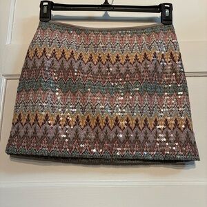 Express Multicolor Mini Skirt Sequins Coastal Cowgirl Mermaid Maximalist